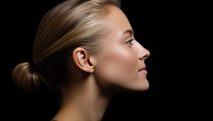 Beautiful close up profile face of young woman  - obrazy, fototapety, plakaty
