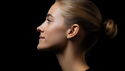 Beautiful close up profile face of young woman 