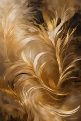 An abstract artistic background featuring lustrous golden brushstrokes on a textured canvas, reminiscent of oil painting. 
