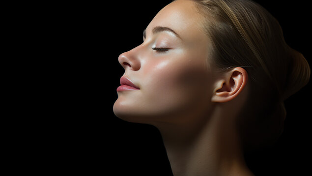 Beautiful close up profile face of young woman 