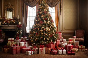 Fototapeta na wymiar Christmas themed cozy living room