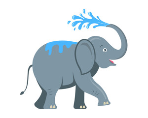 the elephant pours water on itself. flat vector illustration