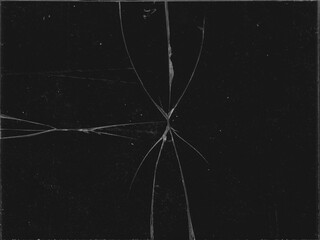 Texture of broken glass with scratches on black background for Y2K style work and creating crack...