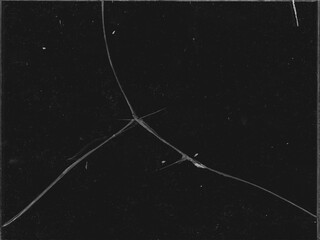Texture of broken glass with scratches on black background for Y2K style work and creating crack...