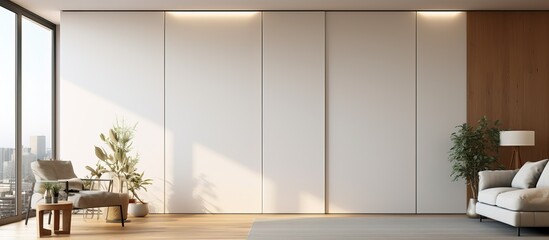 Modern apartment with a sleek white closet and plenty of natural light - obrazy, fototapety, plakaty