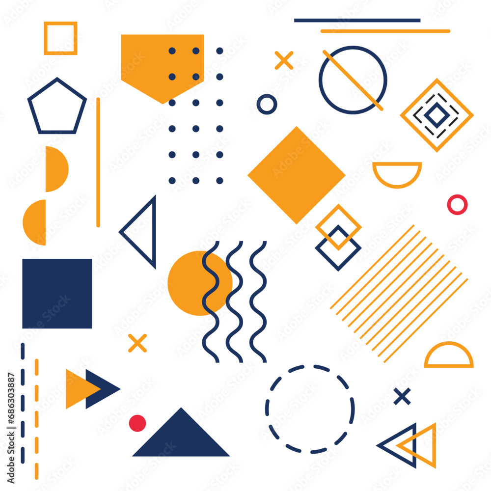 Poster geometric shapes vector. set of memphis abstract geometric line graphic shapes elements for web vint