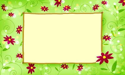 Carte d’invitation, papier à lettre, carton d’invitation. Illustration décor floral en encadrement avec textes à intégrer