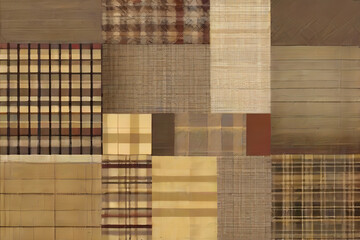Brown and Tan Plaid Fabric Infused with Dark Patterns, a Timeless Blend of Warmth and Sophistication.