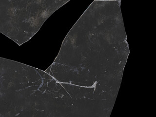 Texture of broken glass fragments with scratches and black background space for mockups for Y2K...