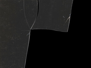 Texture of broken glass fragments with scratches and black background space for mockups for Y2K...