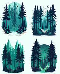 A pine forest landscape magic t shirt design vibrant pale green colors
