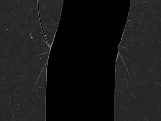 Texture of broken glass fragments with scratches and black background space for mockups for Y2K...