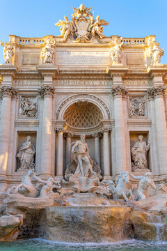 front and center image of the Trevi Fountain. City of Rome, Italy.

