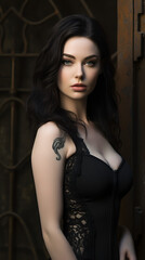 Fototapeta na wymiar Beautiful goth woman in black sundress