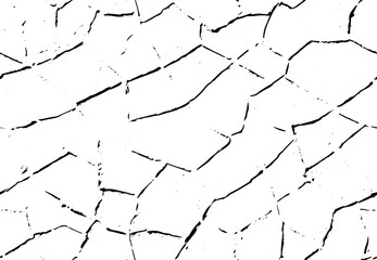 Rustic cracked vector texture with many cracks and scratches. Abstract background. Broken and damaged surface. Aged backdrop. Vector graphic illustration with transparent white. EPS10.