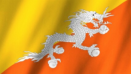 Bhutan flag waving in the wind. Flag of Bhutan images
