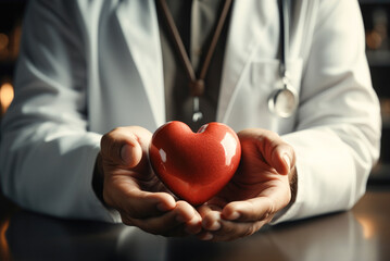 Symbolic heart on the palms of a cardiologist doctor