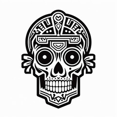 Aztec Calavera Skull dogtag sticker logo, vector