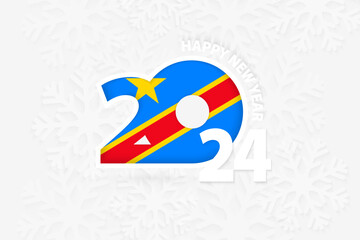 New Year 2024 for DR Congo on snowflake background.