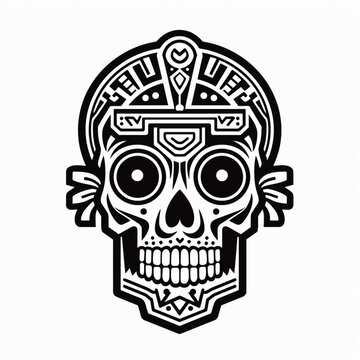 Aztec Calavera Skull dogtag sticker logo, vector