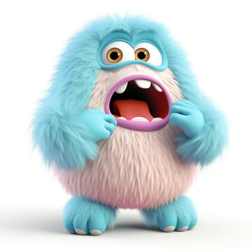 Amazed monster with open mouth, 3D