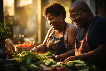 Cooking Together: African American Couple Preparing a Meal with Fresh Vegetables