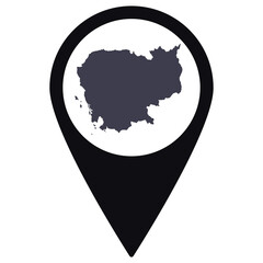 Black Pointer or pin location with Cambodia map inside. Map of Cambodia