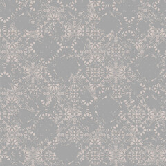 Japanese vintage art deco motifs geometric floral distressed seamless Vector damask illustration with leaves. Decorative botanical background.