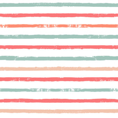 Seamless stripe pattern. Hand drawn vector stripes background, red, pink, orange and green girly brush strokes, cute spring paintbrush line backdrop