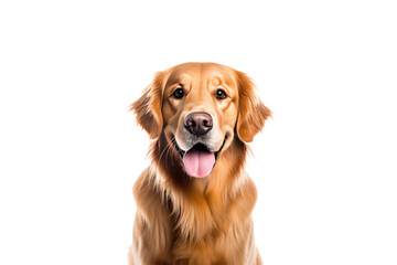 Beautiful and funny Golden Retriever dogs. Front view of dog studio photo Isolated dog dog face close up Stick out your tongue. On a transparent background. Isolated.