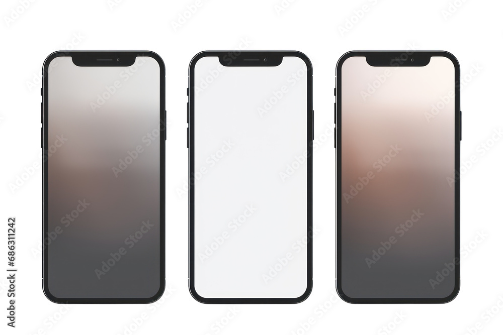 Poster hand holding mockup smartphone and changing screen on transparent background. isolated.