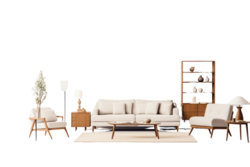 Set of furniture for a white living room on a transparent background. Isolated.