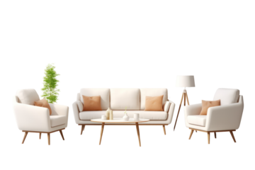Set of furniture for a white living room on a transparent background. Isolated.