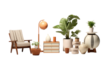 Set of furniture for a white living room on a transparent background. Isolated.
