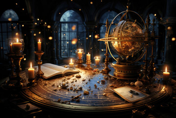 Astrologer's workplace. Mysticism and science concept - obrazy, fototapety, plakaty