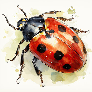 Watercolor Ladybug Clipart, Generative Ai