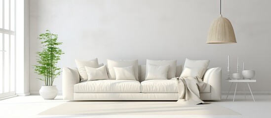 illustration of a chic white room with a sofa showcasing Scandinavian interior design