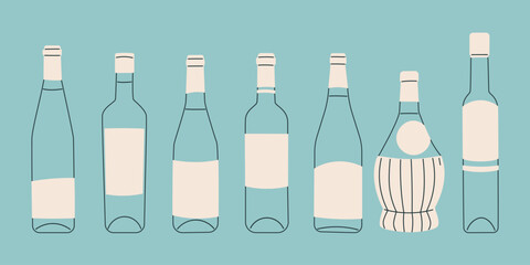 Wine bottles. Set of isolated elements for design. Simple minimalistic design.