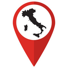 Red Pointer or pin location with Italy map inside. Map of Italy