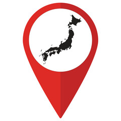 Japan map on red map pinpoint icon isolated. Japan map