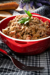 Bigos - sauerkraut stewed with meat, dried mushrooms and sausage.