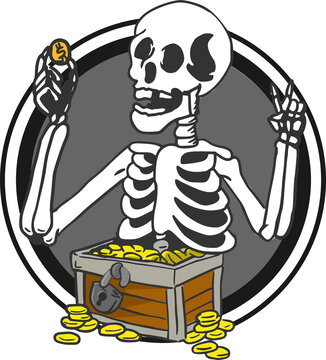 vector skull holding a gold coin, suitable for designs on t-shirts
