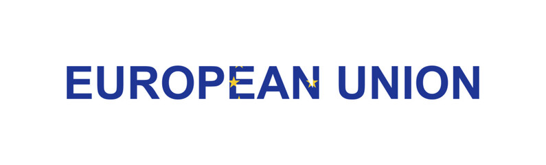 Letters European Union in the style of the country flag. European Union word in national flag style.