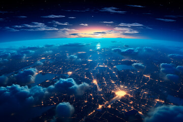 Obraz premium Planet Earth surrounded by a global connectivity network symbolizing technology and communication.