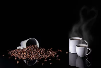 Foto op Plexiglas anti-reflex Scattered Grains of Coffee and Heart Steam © Diogo