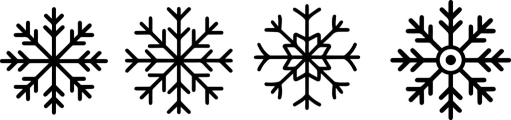 Set of different snowflakes on isolated white background, symbol of winter, snow. Vector illustration