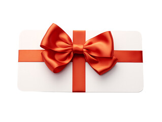 white gift voucher with red ribbon