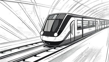 Vector Illustration of a High-Speed Metro Train in France, Europe and India. High Speed Metro Line Art. Metro Line Art - obrazy, fototapety, plakaty