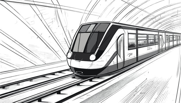 Vector Illustration of a High-Speed Metro Train in France, Europe and India. High Speed Metro Line Art. Metro Line Art