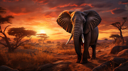 African elephant wandering the savannah. AI Generated.